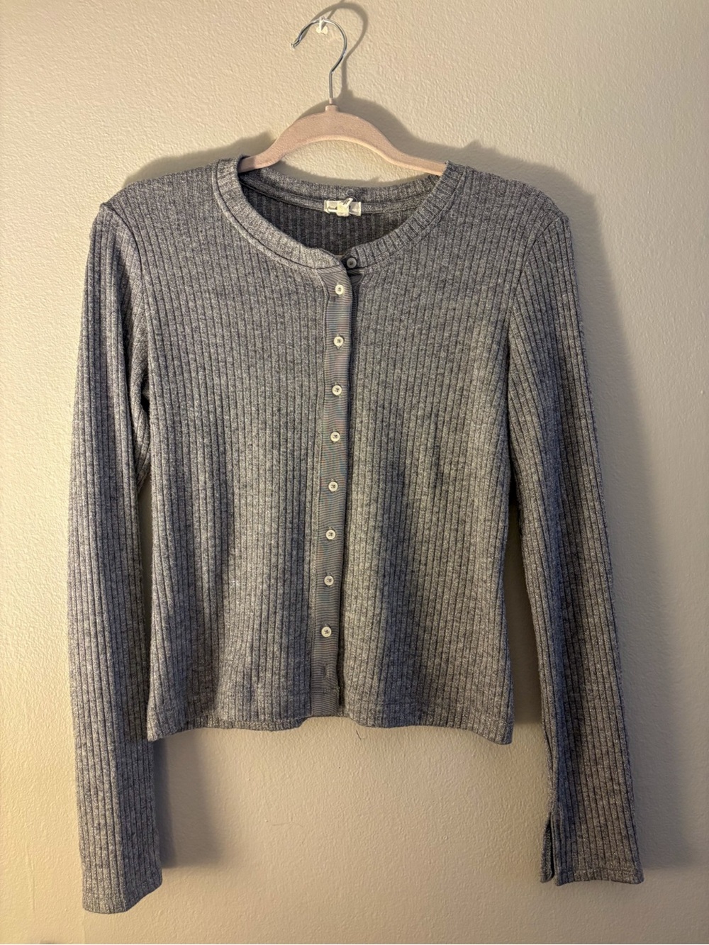 aerie Heather Gray Ribbed Button-Front Cardigan